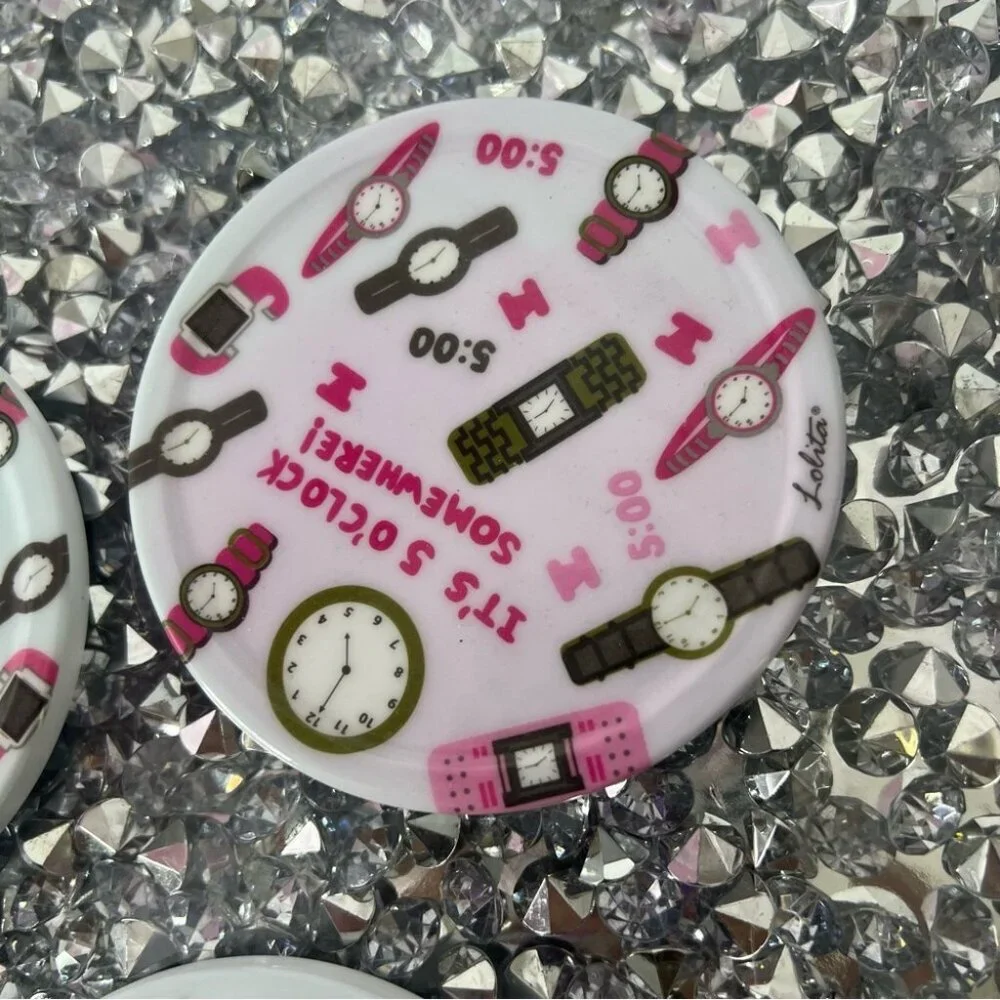 3 coasters it’s 5 o’clock somewhere pink purple blue Fun Clock-Themed drinkware